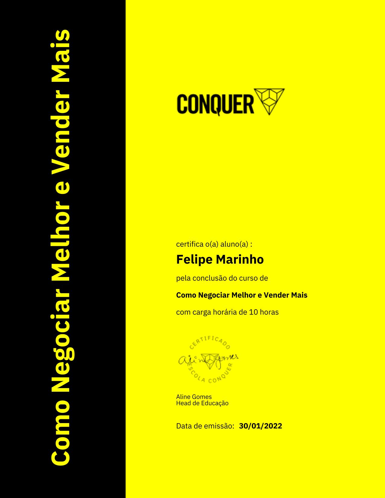 Certificado de Como Negociar Melhor e Vender Mais